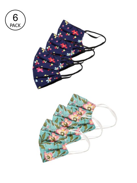 

Bellofox Pack Of 6 Printed 3Ply Reusable Protective Outdoor Face Masks, Blue