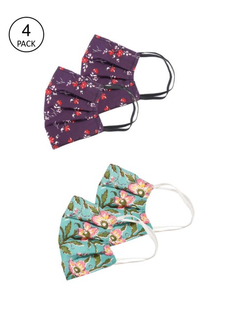 

Bellofox Pack of 4 Printed 3Ply Reusable Protective Outdoor Face Masks, Purple