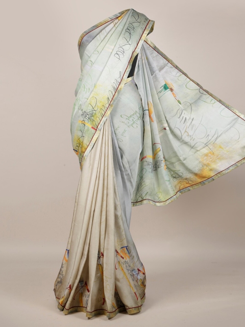

Pothys Grey Printed Poly Georgette Saree