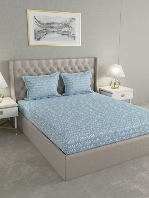 

Trident Blue & White Ethnic Motifs 144 TC Cotton 1 King Bedsheet with 2 Pillow Covers