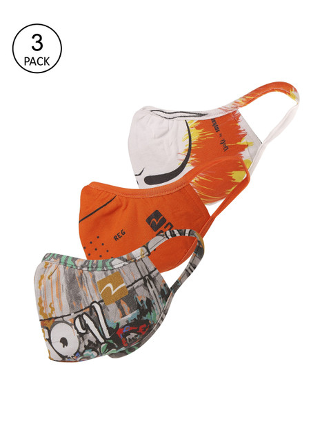 

SPYKAR Unisex Pack Of 3 Printed 1-Ply Cloth Masks, Orange