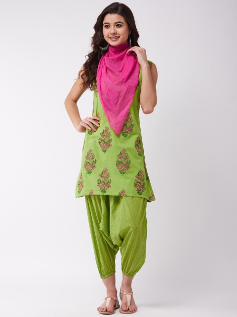 

InWeave Women Lime Green Printed Kurta with Harem Pants