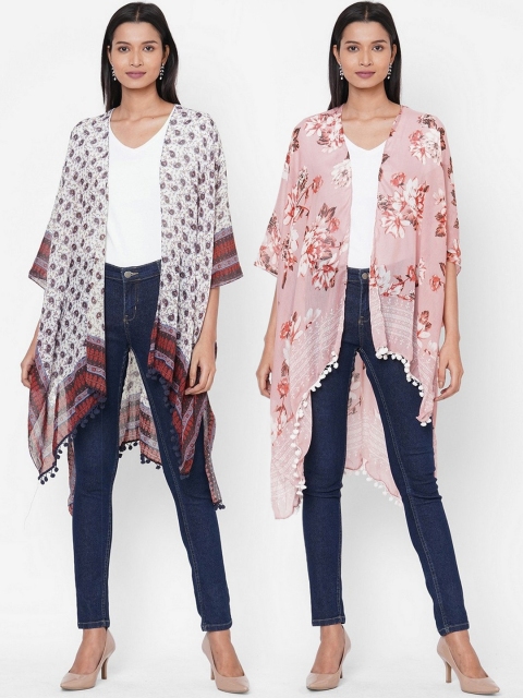 

Get Wrapped Women Pack of 2 Grey Printed Kimono Shrugs, Multi