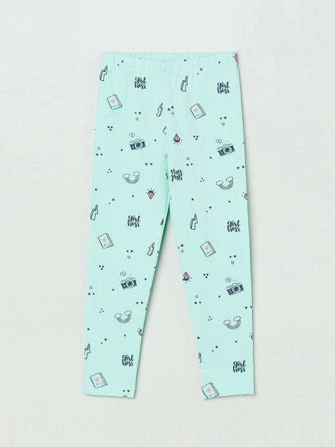 

max Girls Green & Blue Printed Ankle-Length Leggings
