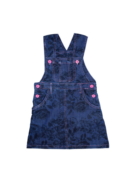 

KiddoPanti Girls Blue & Black Printed Denim Dungarees