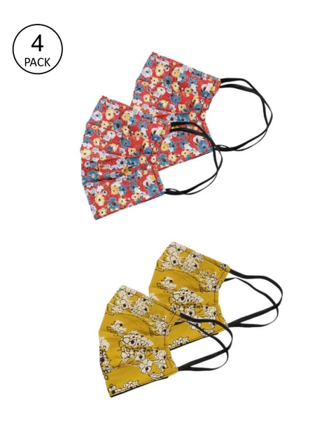 

Bellofox Pack Of 4 Floral Printed 3Ply Protective Outdoor Face Masks, Red