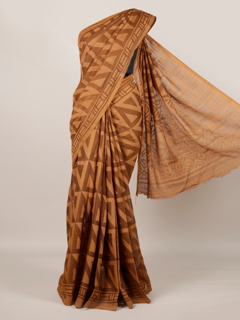 

Pothys Brown Printed Linen Blend Saree