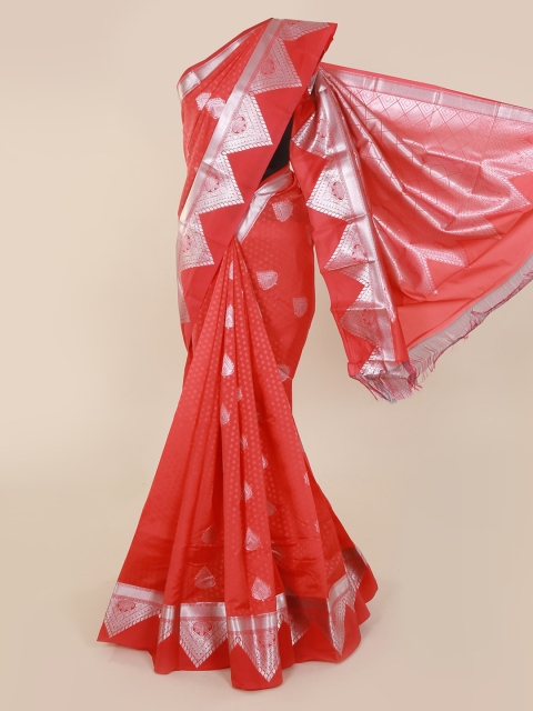 

Pothys Pink & Silver-Toned Art Silk Woven Design Saree