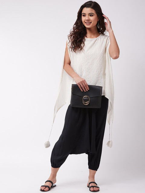 

InWeave Women Off-White & Black Self Design Kurti with Patiala