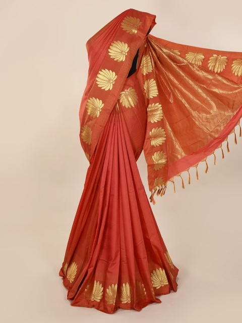 

Pothys Orange & Gold-Toned Art Silk Woven Design Saree with Jhalar Pallu