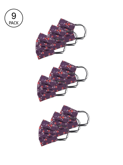 

Bellofox Unisex Pack of 9 Purple & Red Printed 3-Ply Reusable Cloth Masks