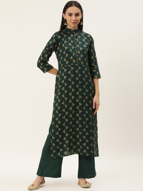 

Cottinfab Women Green Printed Kurta with Palazzos
