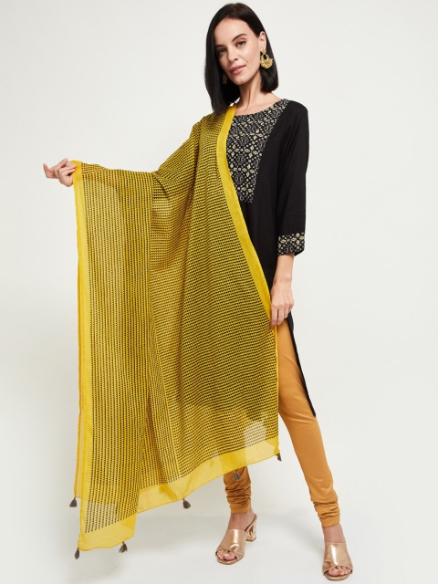 

max Mustard & Black Printed Pure Cotton Dupatta