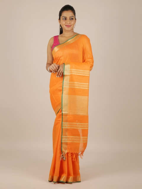 

Pothys Orange Solid Linen Blend Saree