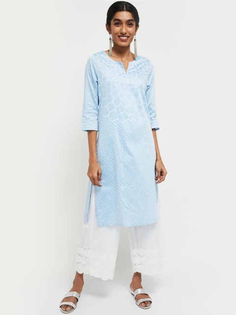 

max Women Blue Printed Straight Kurta