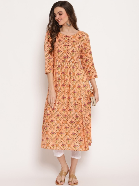 

Ramas Women Peach-Coloured Printed Anarkali Kurta