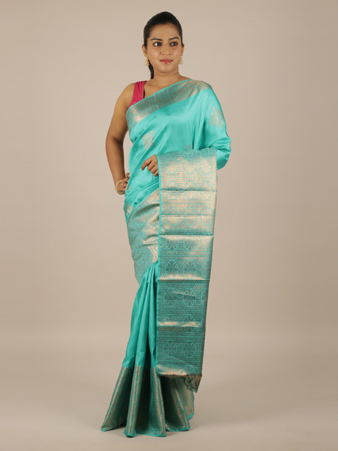 

Pothys Blue & Gold-Toned Pure Silk Woven Design Kanjeevaram Saree