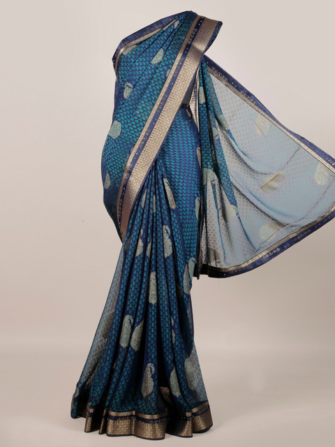 

Pothys Blue & Gold-Toned Poly Georgette Printed Saree