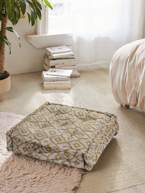 

S9home by Seasons Grey & Mustard Yellow Woven Design Square Floor Cushion