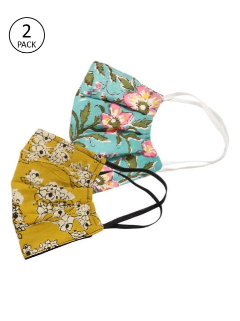 

Bellofox Unisex Pack of 2 Blue & Yellow Printed 3-Ply Outdoor Cloth Masks