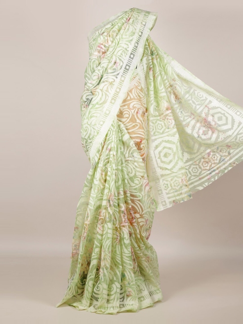 

Pothys Green Printed Jute Silk Saree