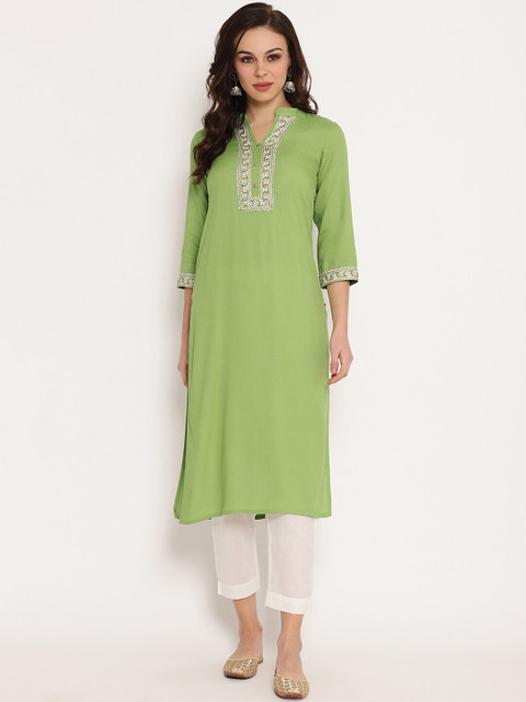 

Ramas Women Olive Green Solid Straight Kurta