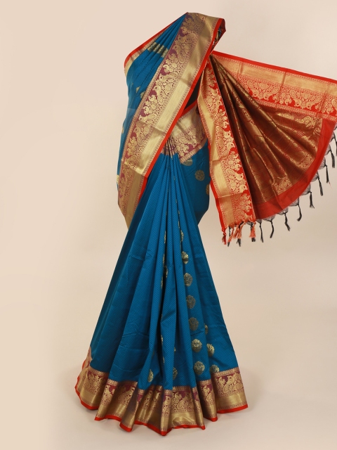 

Pothys Blue & Gold-Toned Art Silk Woven Design Saree with Zari Border