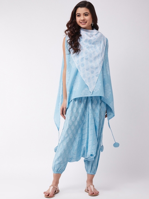

InWeave Women Blue Printed Kurti with Harem Pants