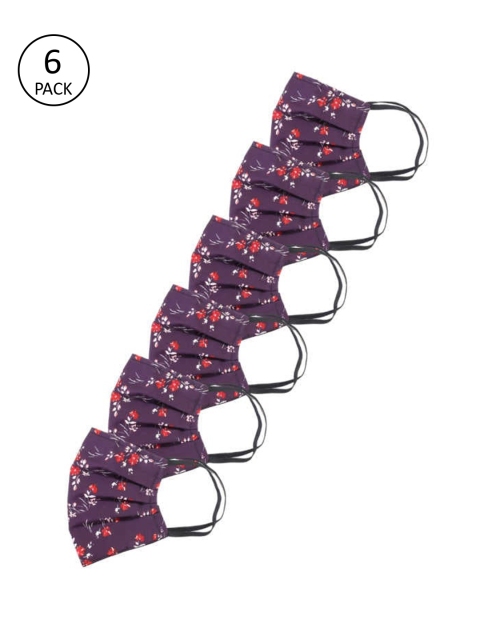

Bellofox Unisex Pack of 6 Purple & Red Floral Printed 3-Ply Reusable Cloth Masks