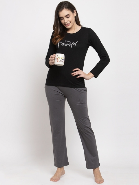 

Boston Club Women Grey & Black Solid Night Suit