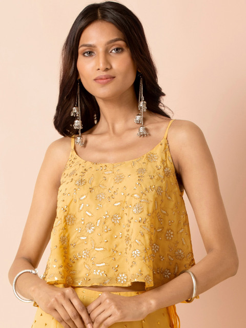 

INDYA X PAYAL SINGHAL Women Yellow Embroidered A-Line Crop Top