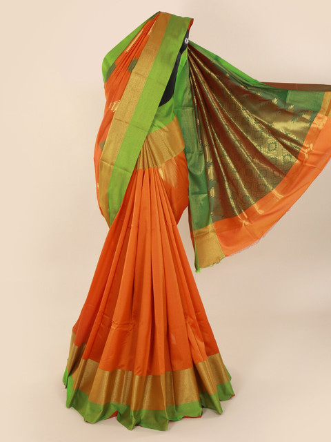 

Pothys Orange & Green Art Silk Solid Saree