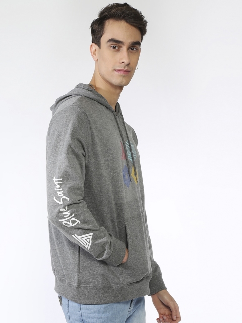 

Blue Saint Men Grey Printed Hooded Sweatshirt