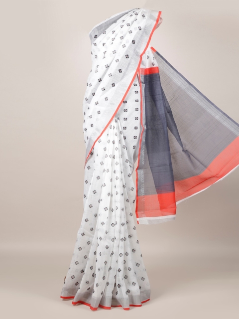 

Pothys White Printed Linen Blend Saree