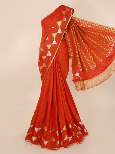 

Pothys Orange & Gold-Toned Art Silk Printed Saree