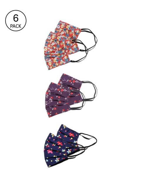 

Bellofox Unisex Pack of 6 Printed 3-Ply Reusable Cloth Masks, Red