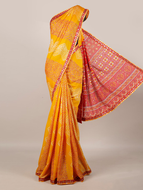 

Pothys Yellow Printed Poly Georgette Saree