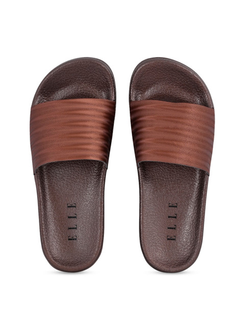 

ELLE Women Brown Self Design Sliders