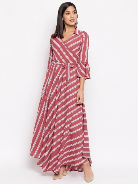 

Ashnaina Women Pink Striped Maxi Dress