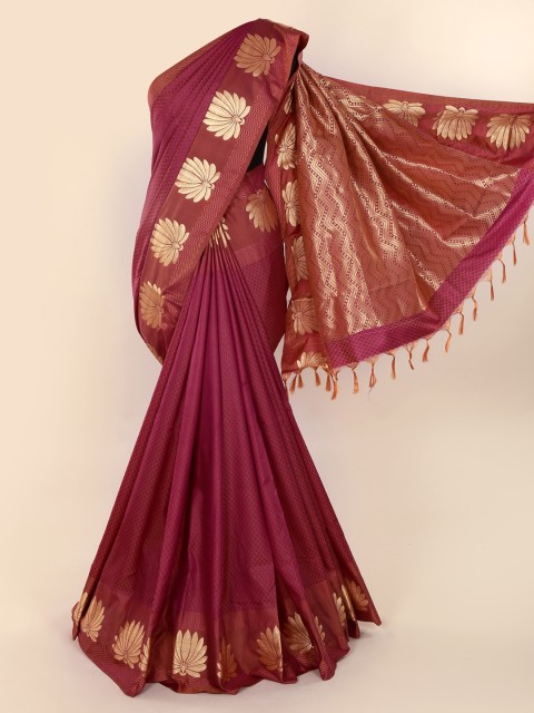 

Pothys Violet & Gold-Toned Art Silk Printed Saree with Jhalar Pallu