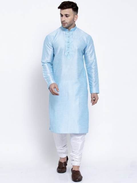 

Badoliya & Sons Men Turquoise Blue & White Self Design Kurta with Churidar