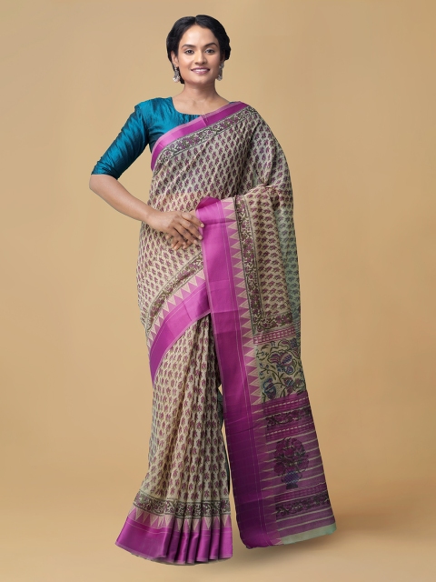 

Unnati Silks Beige Silk Cotton Printed Chanderi Saree