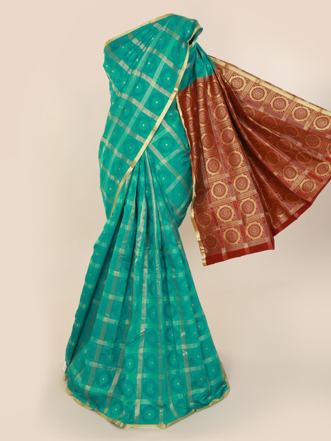 

Pothys Green Checked Art Silk Saree