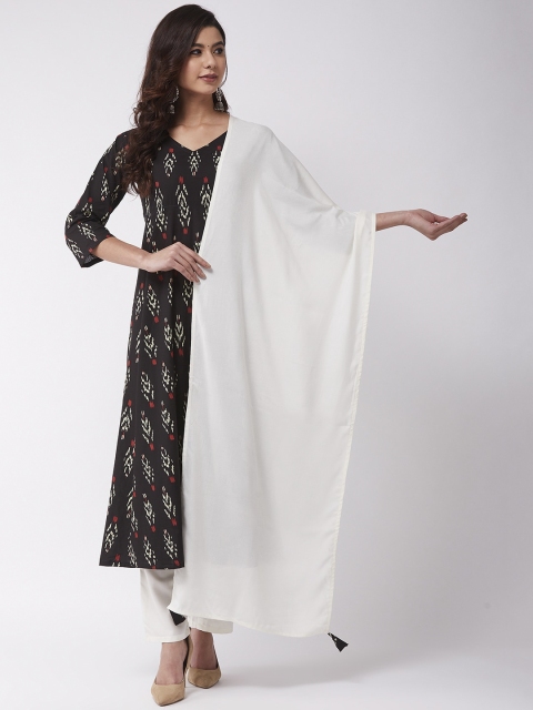 

InWeave Women Black & White Printed Kurta with Trousers & Dupatta
