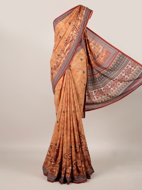 

Pothys Brown Printed Poly Georgette Saree
