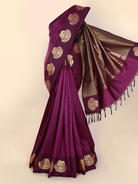 

Pothys Violet & Gold-Toned Art Silk Printed Saree with Jhalar Pallu