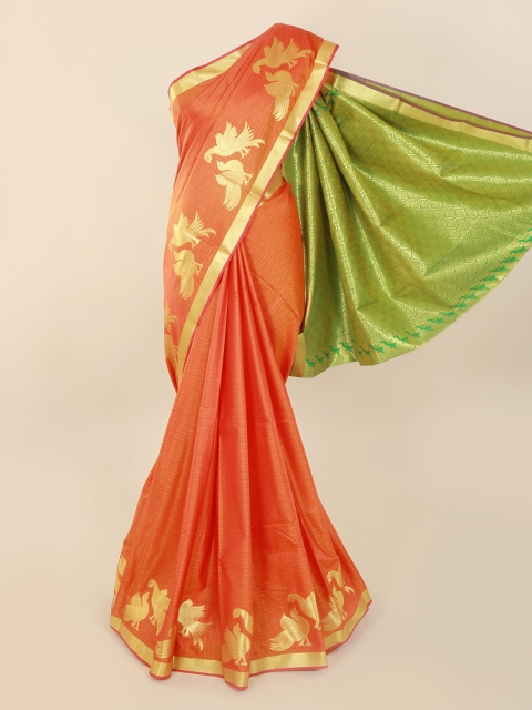 

Pothys Orange & Gold-Toned Art Silk Printed Saree with Contrast Pallu