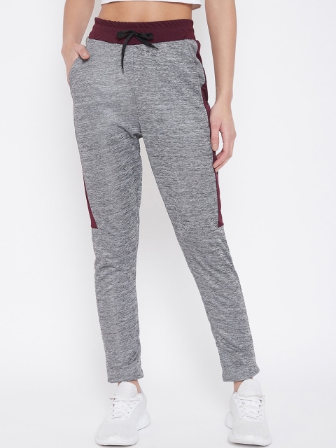 

CHROME & CORAL Women Grey & Maroon Self Design Slim Fit Track Pants