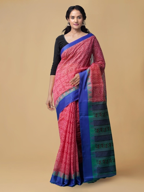 

Unnati Silks Red Silk Cotton Printed Chanderi Saree