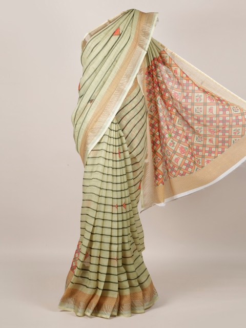 

Pothys Green Striped Linen Blend Saree